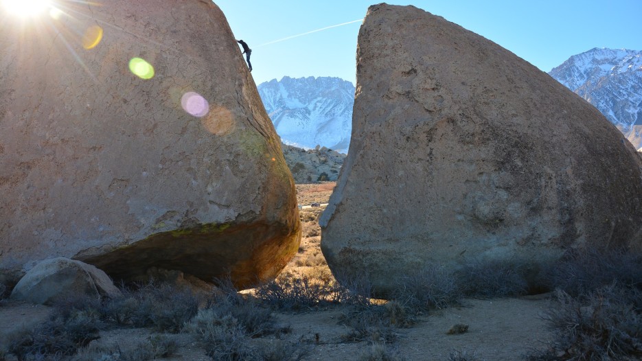 rock climber on large boulder