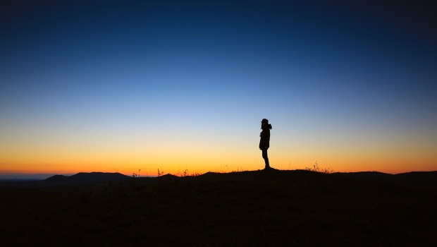 hiker at dusk